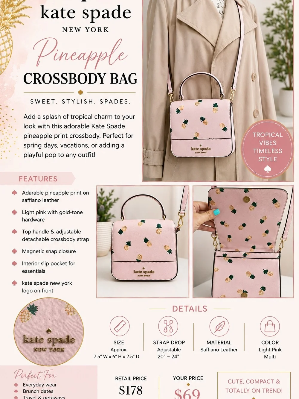 Kate Spade New York Pink Pineapple Crossbody Bag 🍍💕